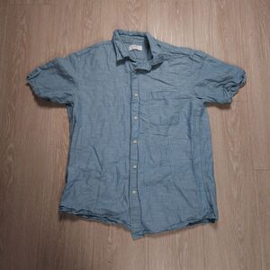 Uniqlo Button Up Shirt Mens Size Medium Blue Linen Cotton Blend Short Sleeve